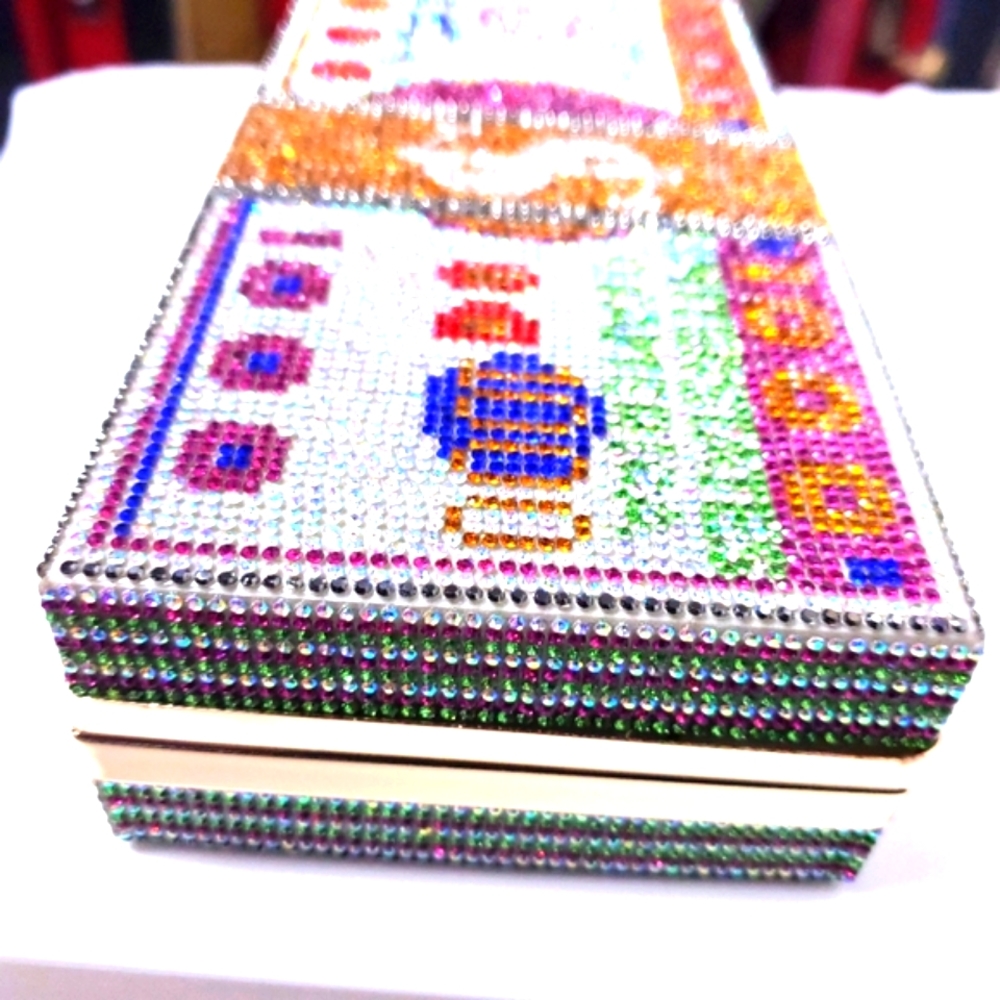 Money Bling Rhinestone Hard Case Clutch - Picture 2 of 15